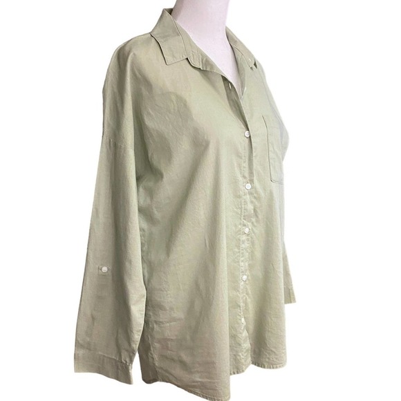 Buru Womens Button Up Shirt Pocket Long Sleeve Collared Green Top Blouse SZ S - Picture 4 of 8